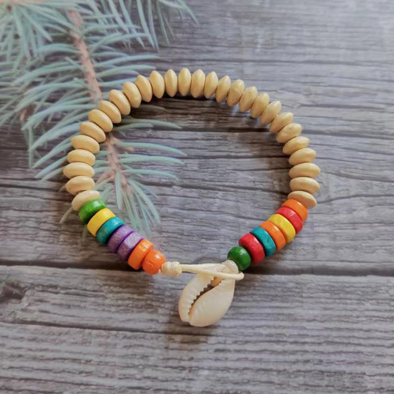 Wholesale Devil's Eye Colored Wood Beads Natural Shell Bracelet Rope